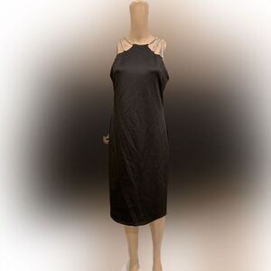 Shelby Nites multi silver beaded spaghetti straps  black evening dress Sz 8